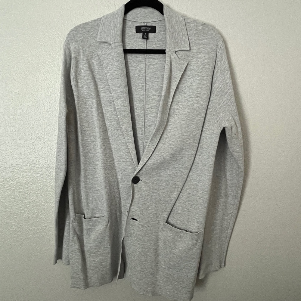 Grey sweater blazer Nordstrom M button detail